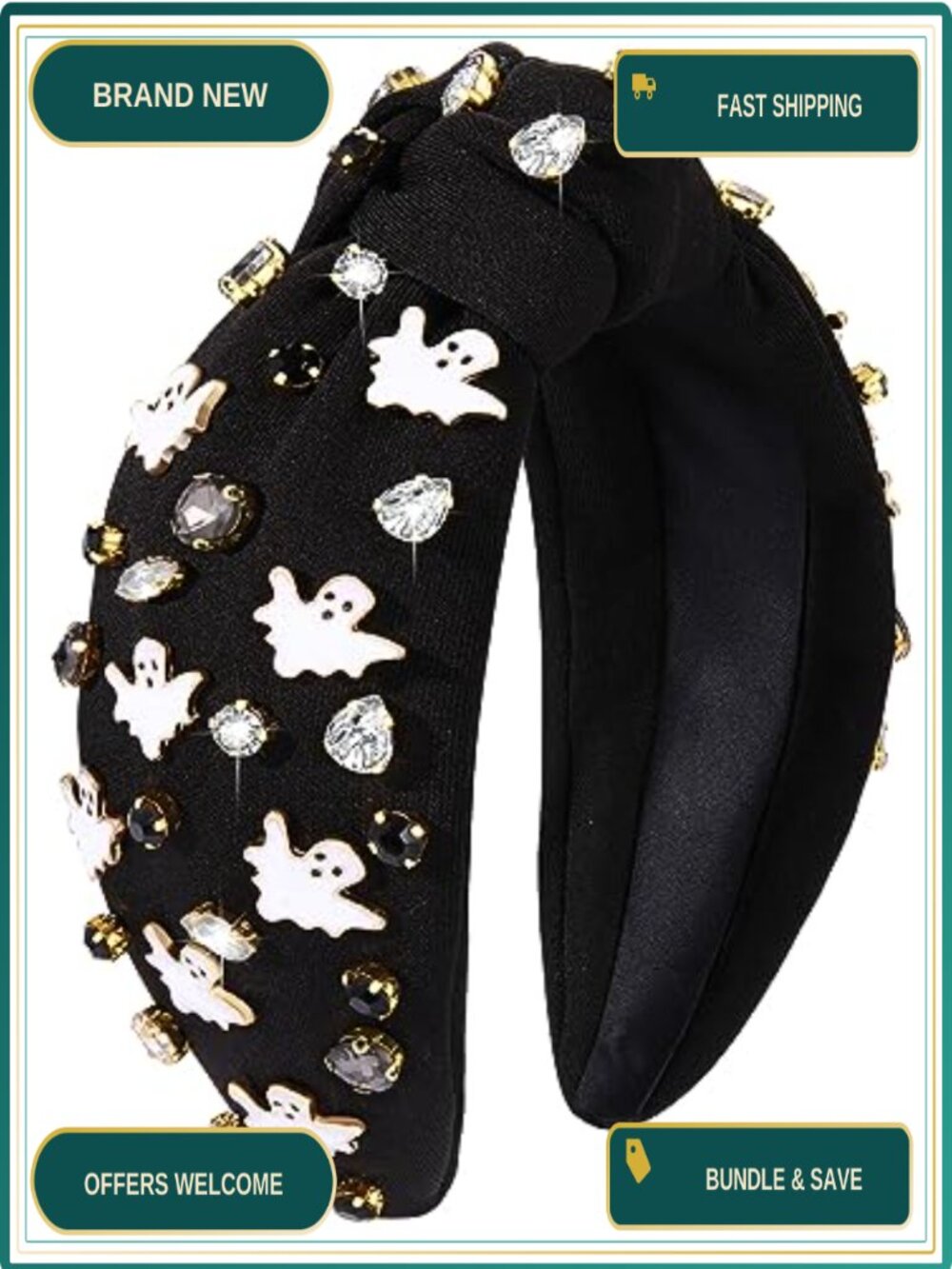 Gothic Knotted Headband Rhinestone Pearl Top Knot Women's Hair Accessory